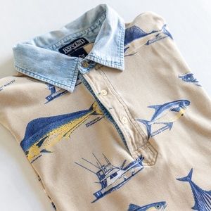 Lands End Short Sleeve Fish Print Polo Shirt